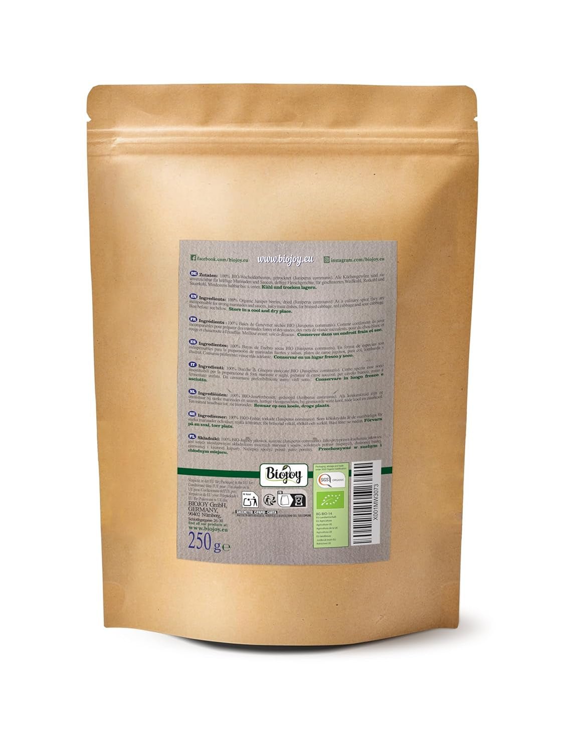 Frutti di ginepro biologico Biojoy (250 g), essiccati e interi, senza additivi (Juniperus communis) Prodotti disidratati Naty Shop