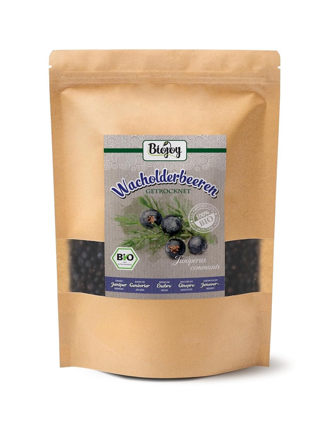 Frutti di ginepro biologico Biojoy (250 g), essiccati e interi, senza additivi (Juniperus communis) Prodotti disidratati Naty Shop 500 G (1 confezione)