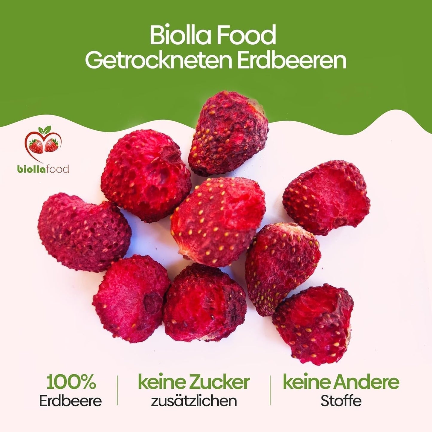 biolla food fragole secche intere, 0,5 kg, 100% naturali. Spuntini salutari per i bambini. Ideale per frullati, muesli d'avena, tè e porridge. Lunga durata. VEGAN, SENZA GLUTINE, CRUDI Naty Shop Prodotti disidratati