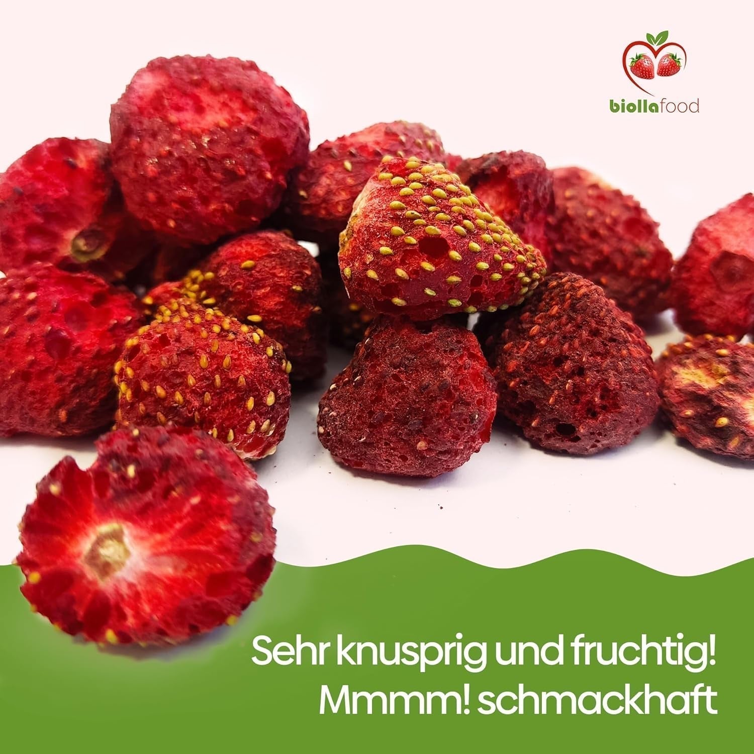 biolla food fragole secche intere, 0,5 kg, 100% naturali. Spuntini salutari per i bambini. Ideale per frullati, muesli d'avena, tè e porridge. Lunga durata. VEGAN, SENZA GLUTINE, CRUDI Naty Shop Prodotti disidratati