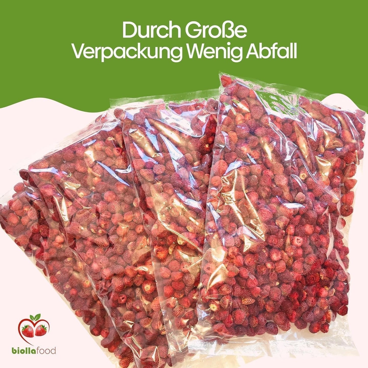biolla food fragole secche intere, 0,5 kg, 100% naturali. Spuntini salutari per i bambini. Ideale per frullati, muesli d'avena, tè e porridge. Lunga durata. VEGAN, SENZA GLUTINE, CRUDI Naty Shop Prodotti disidratati
