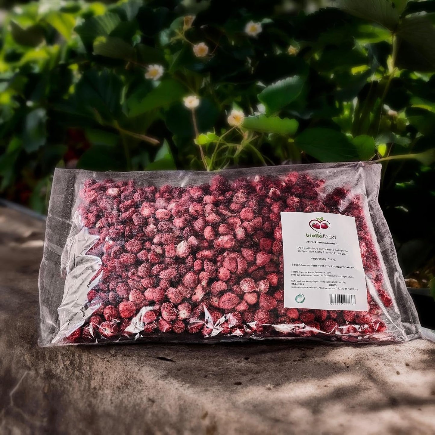 biolla food fragole secche intere, 0,5 kg, 100% naturali. Spuntini salutari per i bambini. Ideale per frullati, muesli d'avena, tè e porridge. Lunga durata. VEGAN, SENZA GLUTINE, CRUDI Naty Shop Prodotti disidratati