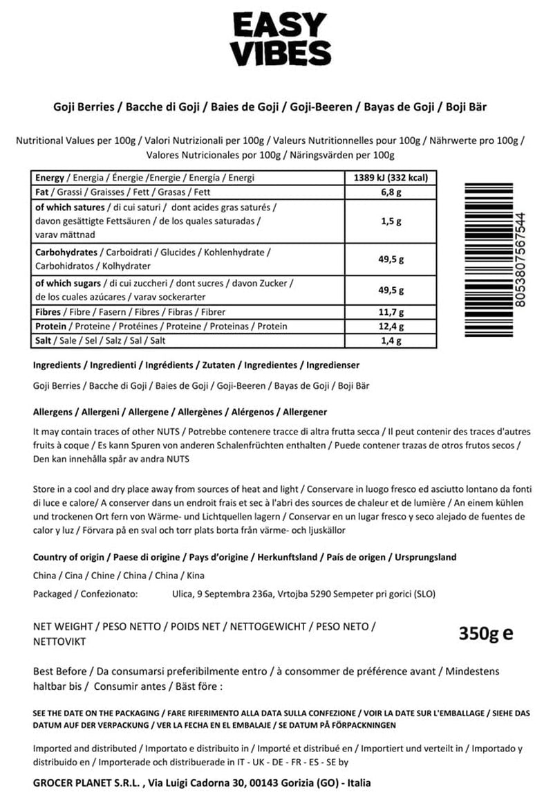 '- Bacche di goji naturali (350g) - Prodotti disidratati Naty Shop
