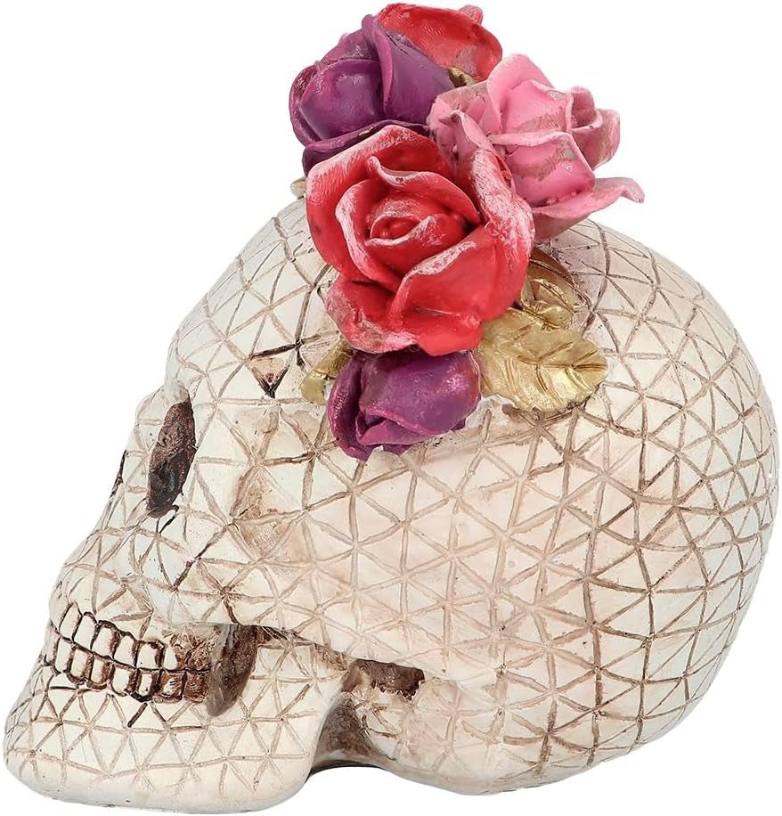 Boland 73089 - Decorazione Teschio con Rose, Teschio con Ghirlanda di Fiori, Decorazioni da Tavola per Halloween e Carnevale, Statuette e Sculture Dia de los Muertos Naty Shop