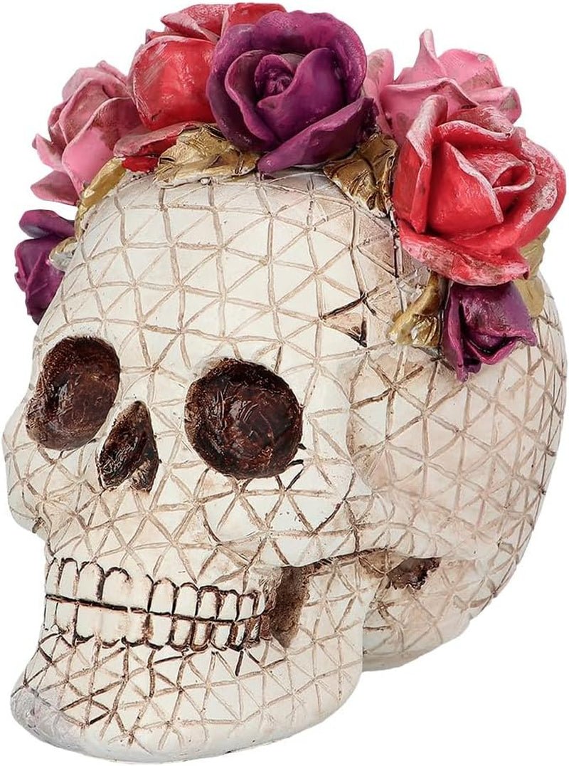 Boland 73089 - Decorazione Teschio con Rose, Teschio con Ghirlanda di Fiori, Decorazioni per la Tavola di Halloween e Carnevale, Statuette e Sculture Dia de los Muertos Naty Shop Default Title