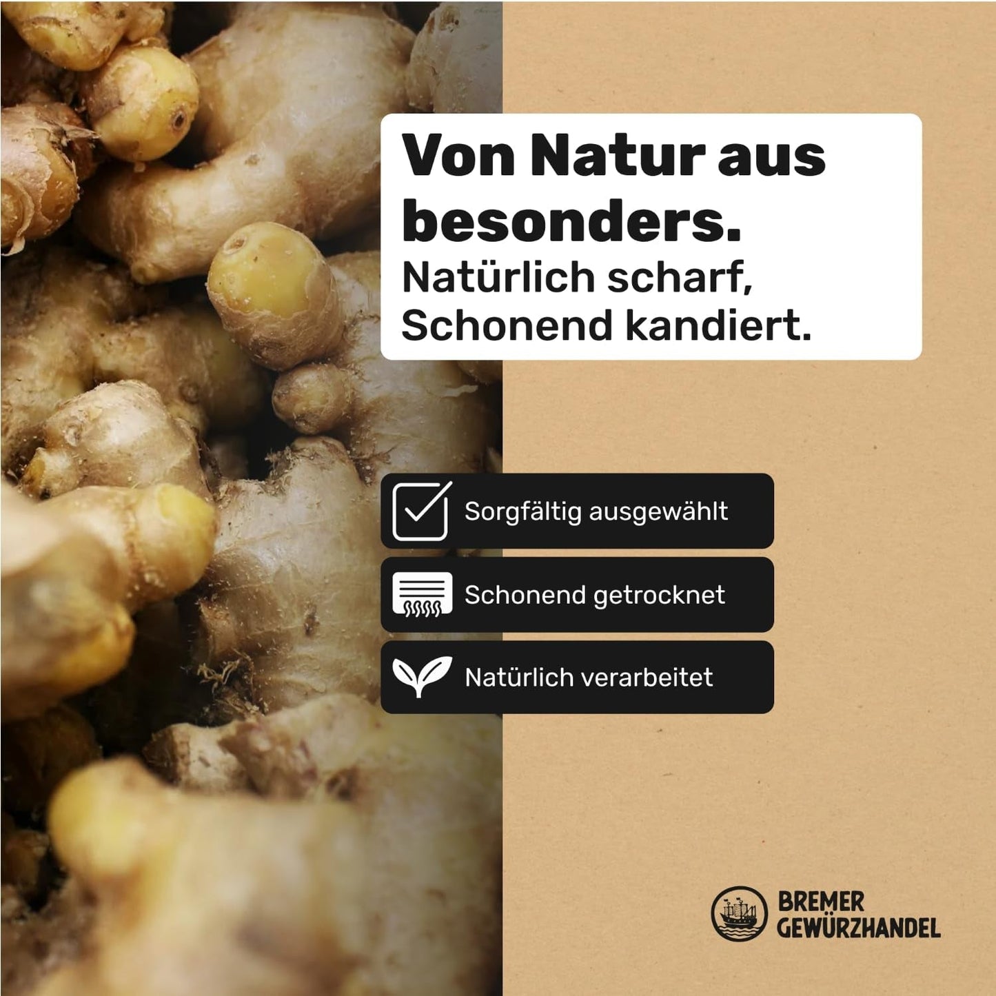 Bremer Gewürzhandel zenzero, pezzi di frutta secca speziata, aromatica, speziata, non solforata, 1kg Prodotti disidratati Naty Shop