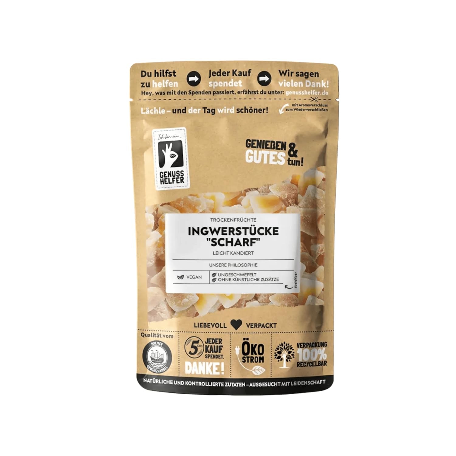 Bremer Gewürzhandel zenzero, pezzi di frutta secca speziata, aromatica, speziata, non solforata, 1kg Prodotti disidratati Naty Shop 600 G