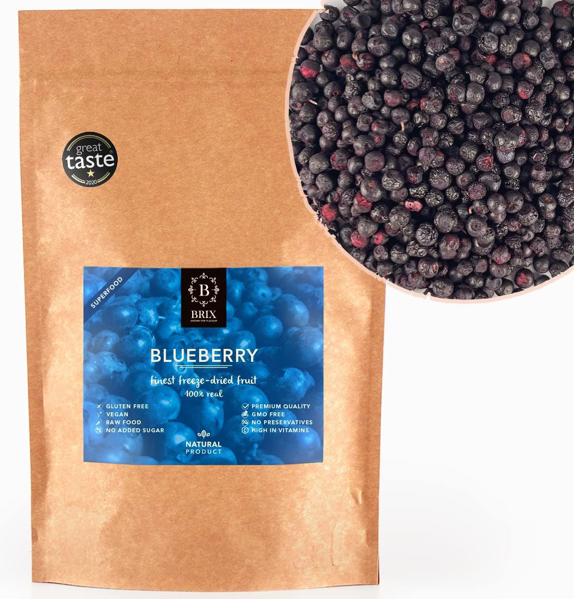 BRIX Mirtilli liofilizzati | Mirtilli al naturale, essiccati 95 g | Premio Gran Gusto per i mirtilli rossi secchi | Non OGM, Senza Glutine, Vegano, Vitamine Trattenute Naty Shop Prodotti disidratati Titolo predefinito