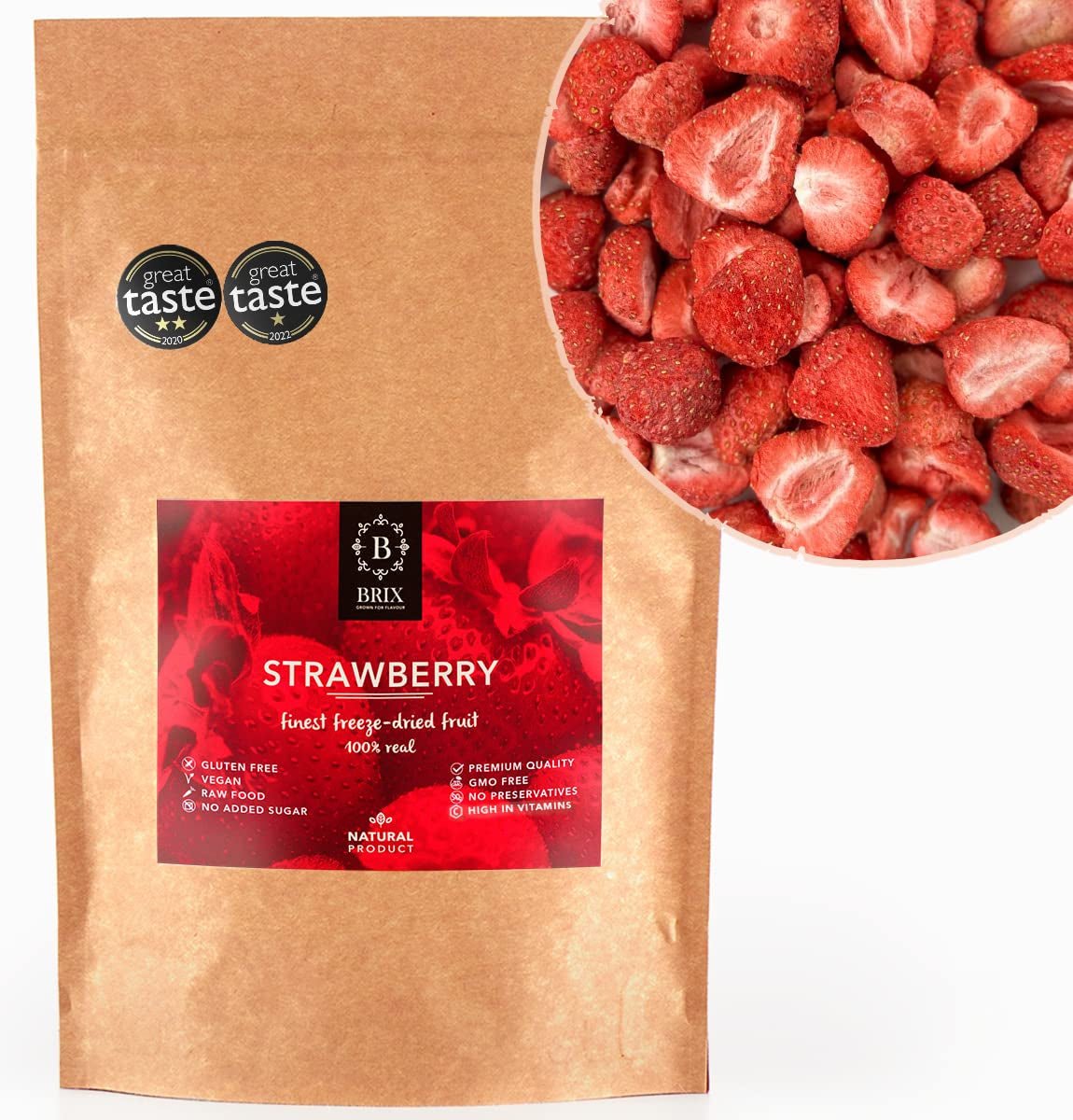 Fragole liofilizzate BRIX | Fragole al naturale 75 g | Great Taste Award per la frutta secca e liofilizzata | Non OGM, Senza Glutine, Vegano, Vitamine Trattenute Naty Shop Prodotti disidratati Titolo predefinito