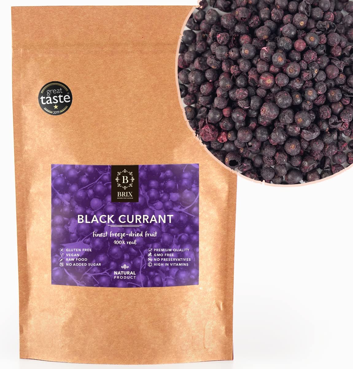 BRIX Ribes nero essiccato | Ribes nero secco 105 g | Great Taste Award, ribes nero essiccato | Non OGM, Senza Glutine, Vegano, Vitamine Trattenute Naty Shop Prodotti disidratati Titolo predefinito