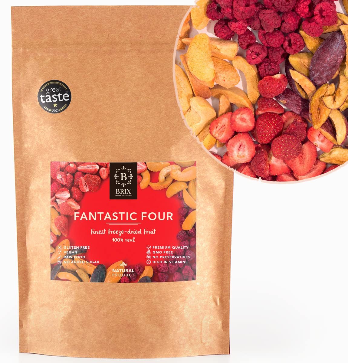Brix Frutta Liofilizzata Fantastici Quattro (80g) - Prezzo buon gusto, snack delizioso e salutare, croccante secco, ricco di vitamine Prodotti disidratati Naty Shop Default title