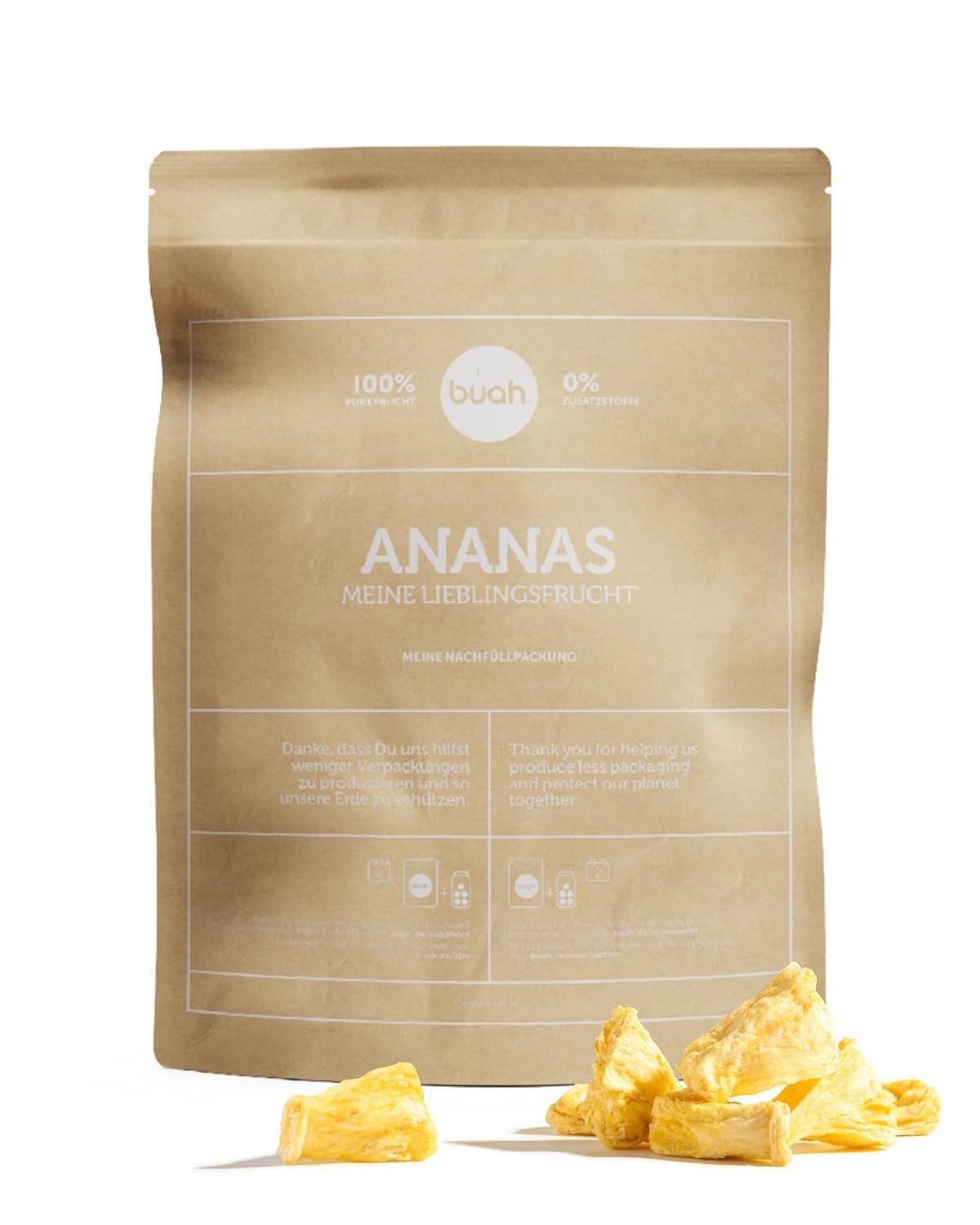 BUAH® Ananas liofilizzato | Chips di ananas come spuntino o per muesli e dessert | Sostituto ideale per i dolci | Vegano e senza zuccheri aggiunti | 100% frutta liofilizzata | 200 g prodotti disidratati Naty Shop 373 G