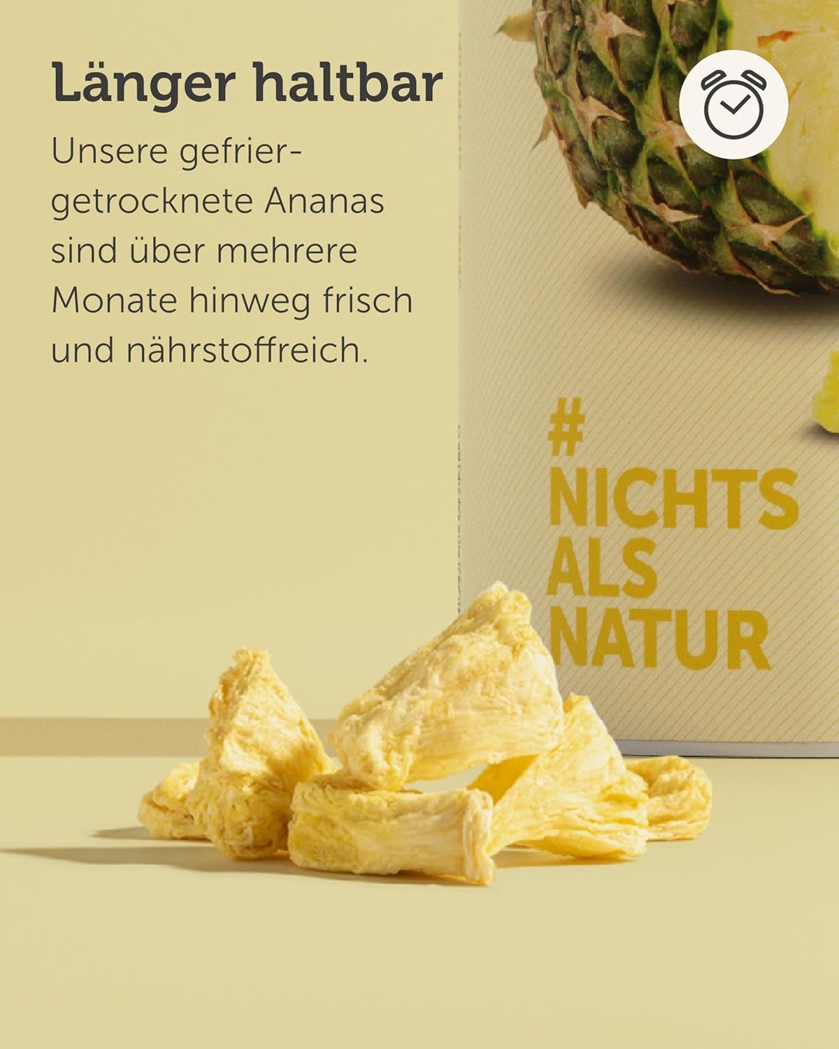 BUAH® Ananas liofilizzato | Chips di ananas come spuntino o per muesli e dessert | Sostituto ideale per i dolci | Vegano e senza zuccheri aggiunti | 100% frutta liofilizzata | 200 g di prodotti disidratati Naty Shop