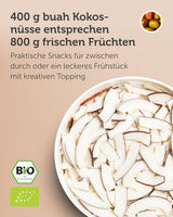 BUAH® Scaglie di cocco essiccate | Patatine di cocco biologiche, snack, muesli e patatine di cocco da forno | Sostituto ideale per caramelle | Vegano e senza zuccheri aggiunti | 400g di prodotti disidratati Naty Shop