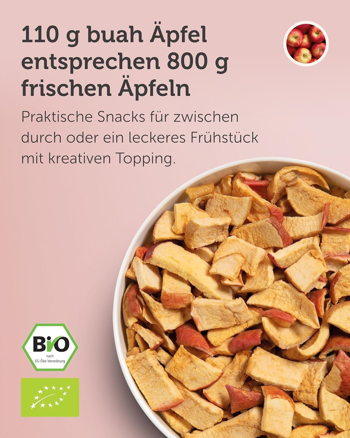 BUAH® Mele liofilizzate biologiche | Mele biologiche liofilizzate senza zuccheri aggiunti | 100% frutta liofilizzata (vegano senza glutine senza lattosio) | Snack ideale (110g) Prodotti disidratati Naty Shop