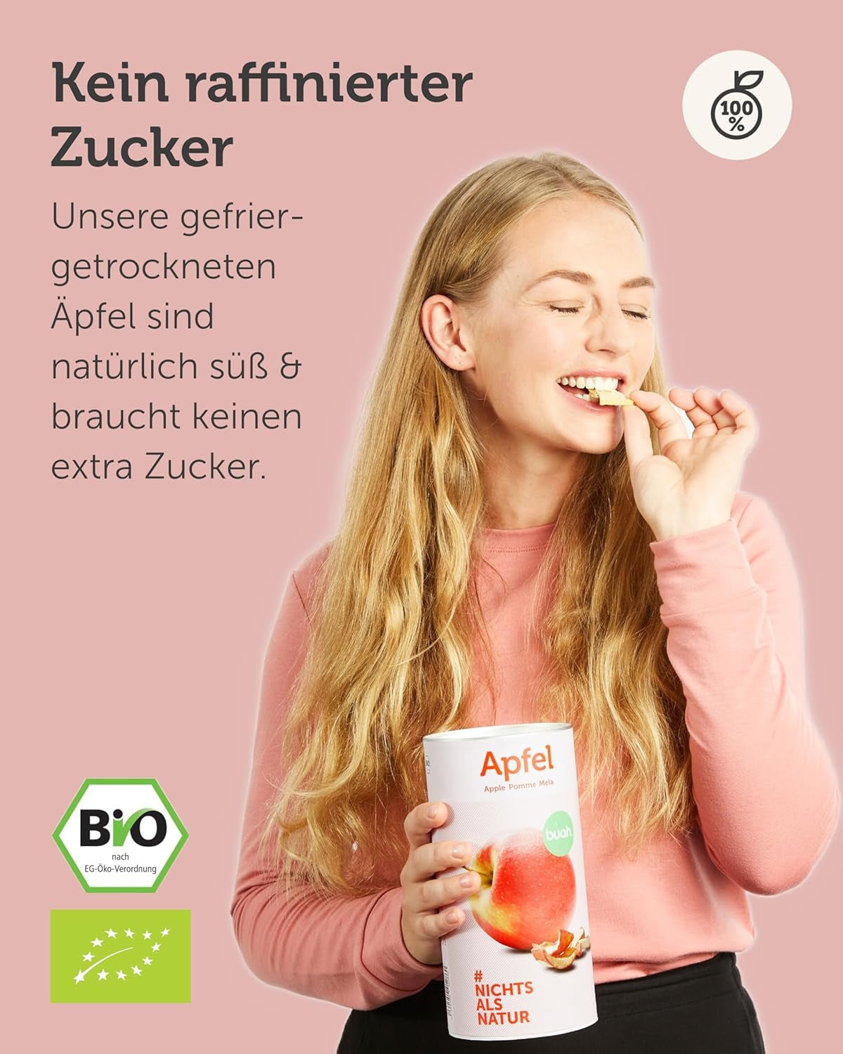 BUAH® Mele liofilizzate biologiche | Mele biologiche liofilizzate senza zuccheri aggiunti | 100% frutta liofilizzata (vegano senza glutine senza lattosio) | Snack ideale (110g) Prodotti disidratati Naty Shop