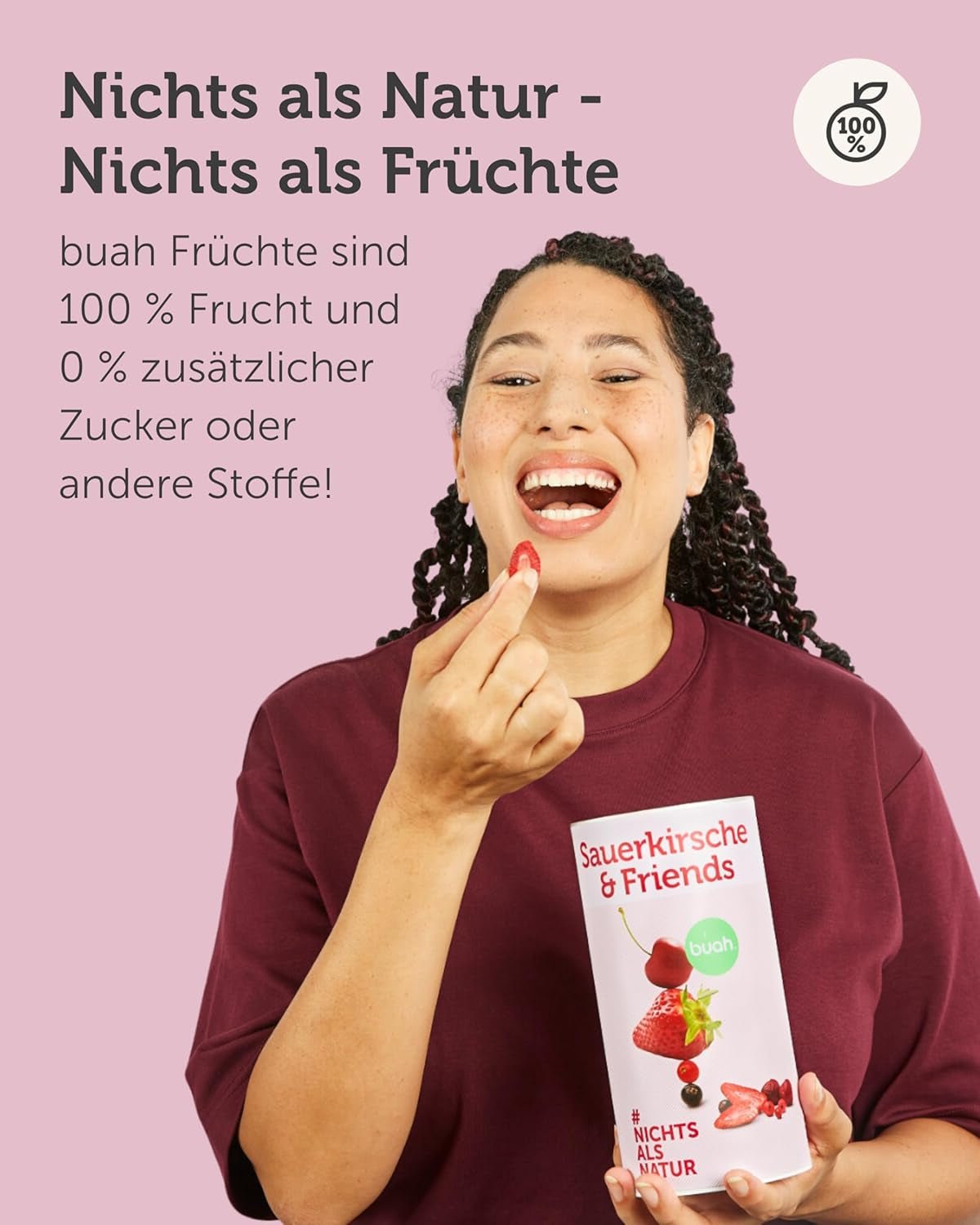 BUAH® Mix di frutta liofilizzata | ciliegie, fragole, ribes rosso e nero liofilizzate senza zuccheri aggiunti | 100% frutta | prodotti disidratati vegani, senza glutine, senza lattosio (128g) Naty Shop