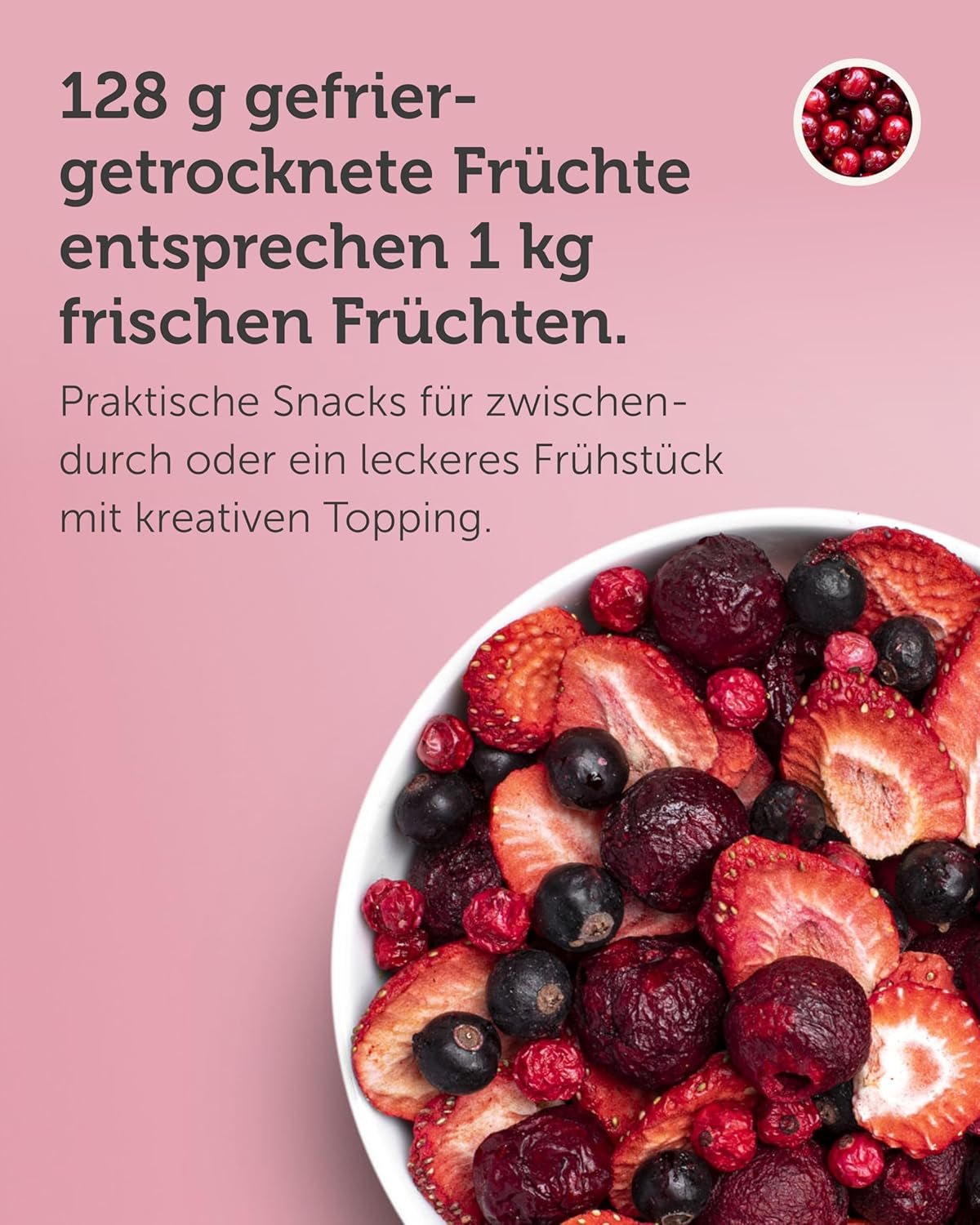 BUAH® Mix di frutta liofilizzata | ciliegie, fragole, ribes rosso e nero liofilizzate senza zuccheri aggiunti | 100% frutta | prodotti disidratati vegani, senza glutine, senza lattosio (128g) Naty Shop