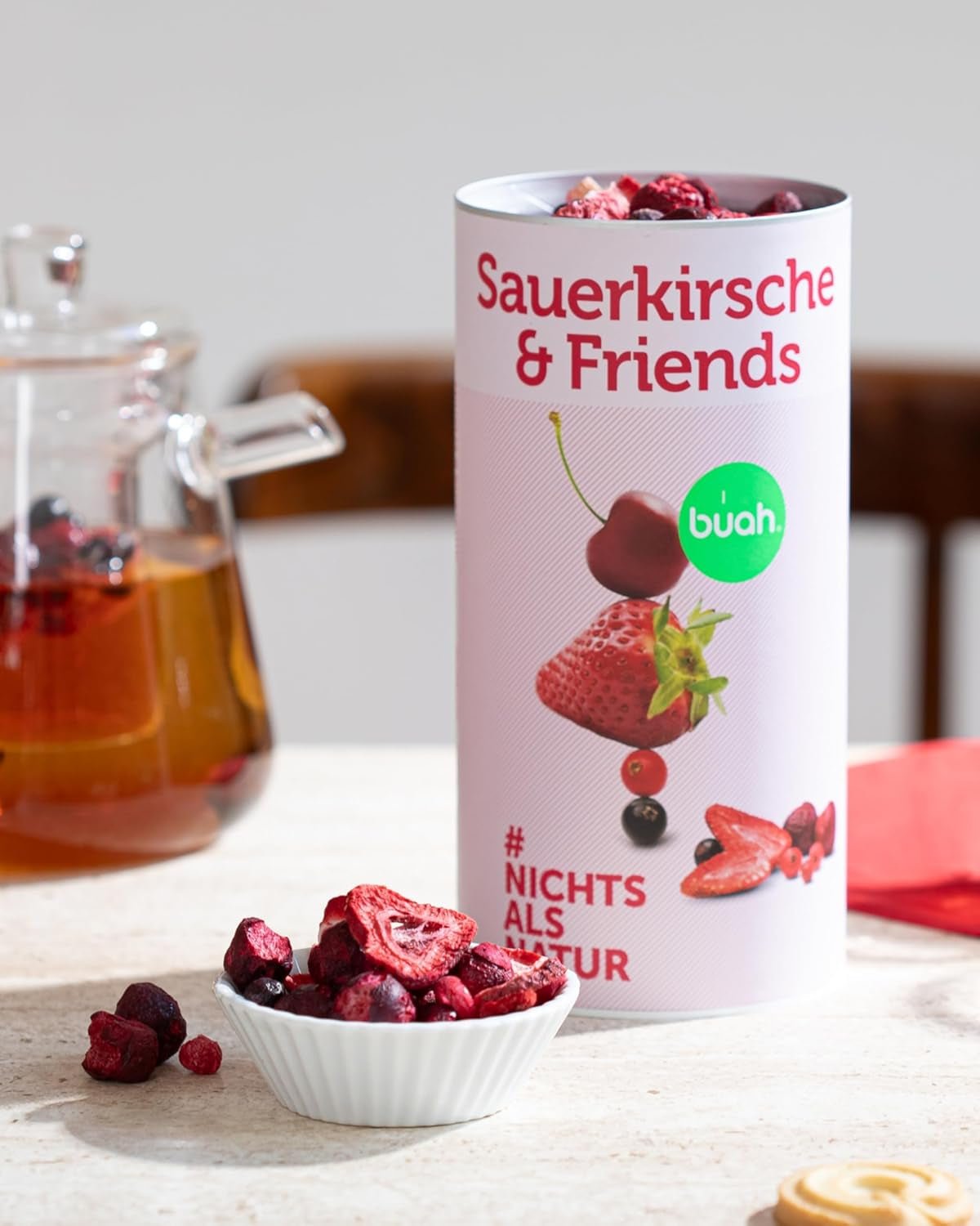 BUAH® Mix di frutta liofilizzata | ciliegie, fragole, ribes rosso e nero liofilizzate senza zuccheri aggiunti | 100% frutta | prodotti disidratati vegani, senza glutine, senza lattosio (128g) Naty Shop