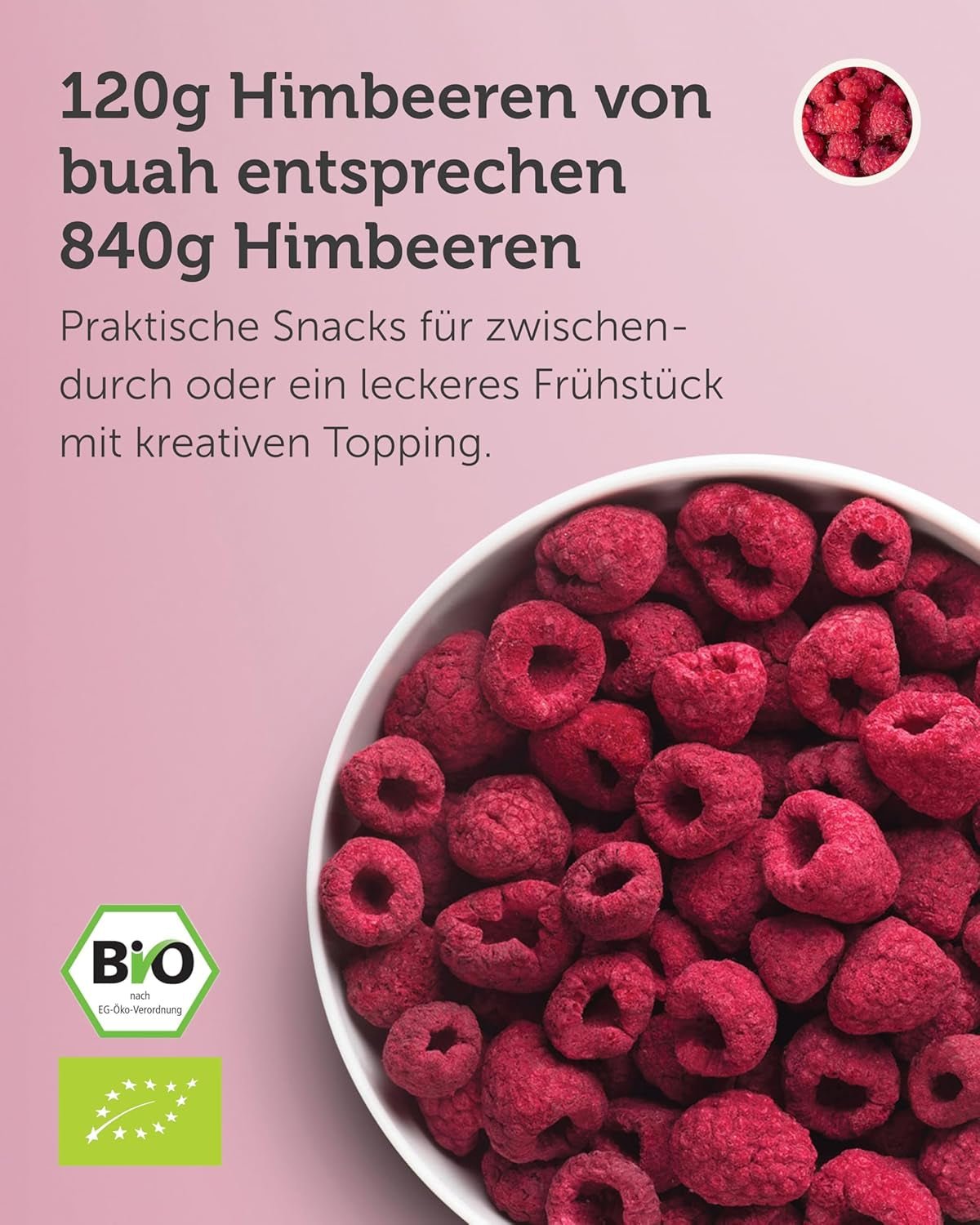 BUAH® Lampone liofilizzato biologico | chips di lamponi come spuntino, per muesli e dessert | sostituto ideale dei dolci | vegano e senza zuccheri aggiunti | 120g di prodotti disidratati Naty Shop