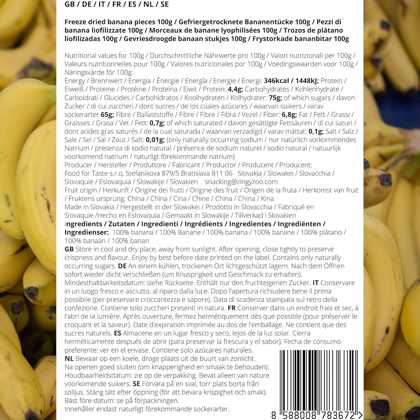 Pezzi di banana liofilizzata | Banane secche senza zucchero | Banane liofilizzate Banane con frutta secca | Banane fresche liofilizzate | Pezzi di banana con frutta liofilizzata Naty Shop prodotti disidratati