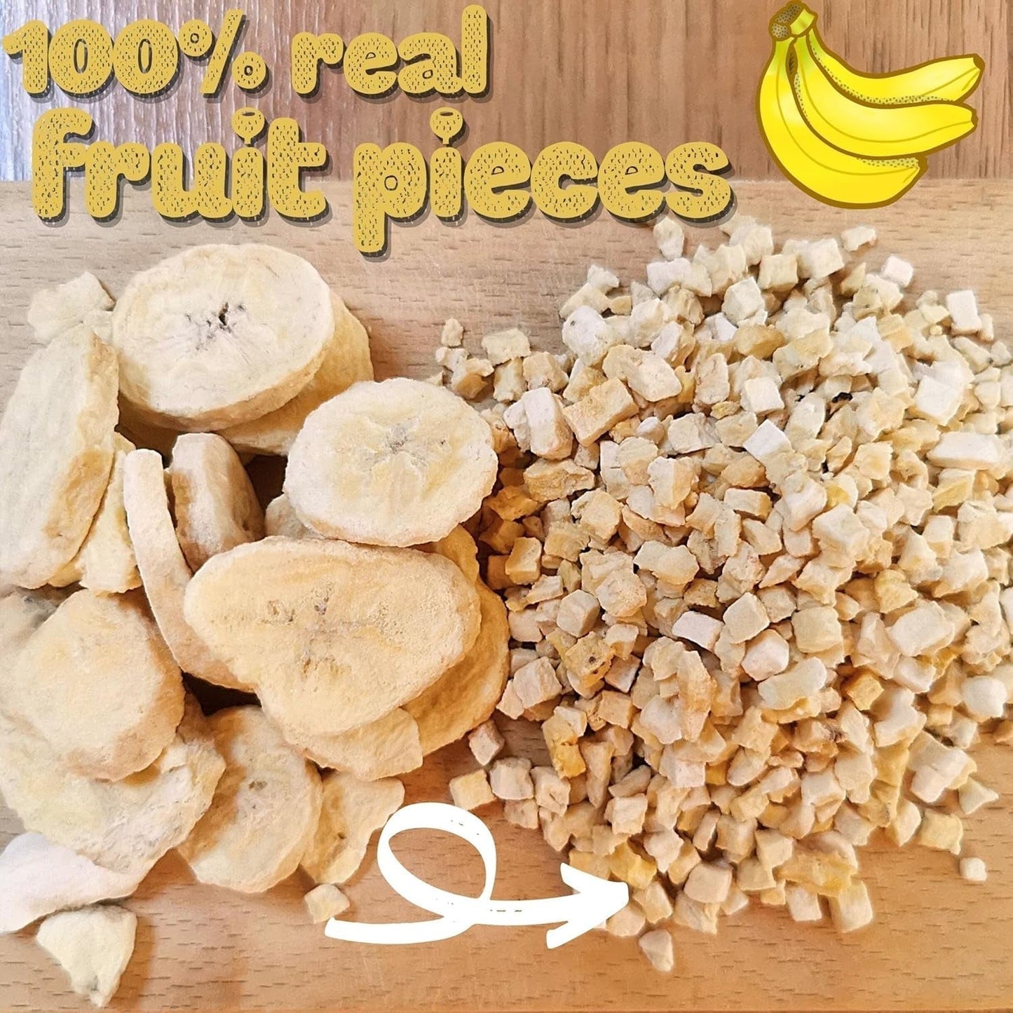 Pezzi di banana liofilizzata | Banane secche senza zucchero | Banane liofilizzate Banane con frutta secca | Banane fresche liofilizzate | Pezzi di banana con frutta liofilizzata Naty Shop prodotti disidratati