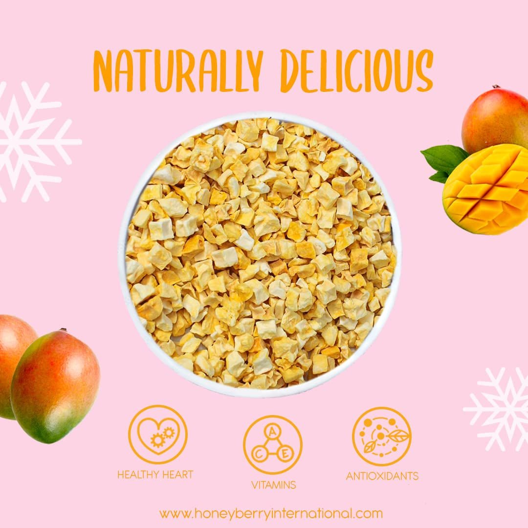 Pezzi di mango liofilizzato 100g - Frutta liofilizzata - Frutta secca liofilizzata - Mango essiccato - Perfetto per snack, prodotti da forno, muesli, frullati e dessert Prodotti disidratati Naty Shop