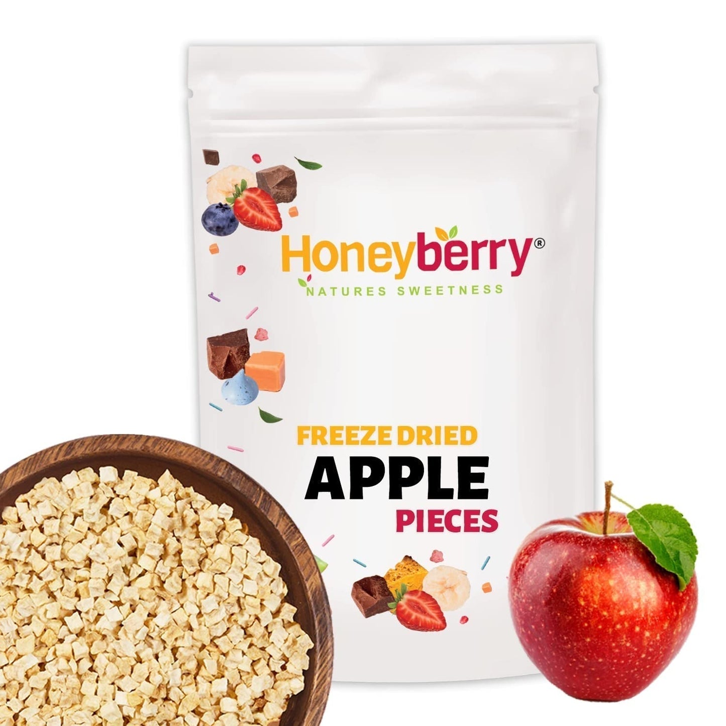 Pezzi di mela liofilizzata 100g - Frutta liofilizzata - Frutta secca liofilizzata - Mele essiccate - Perfetta per cuocere al forno, decorare torte, snack, muesli e dessert Prodotti disidratati Naty Shop 100G