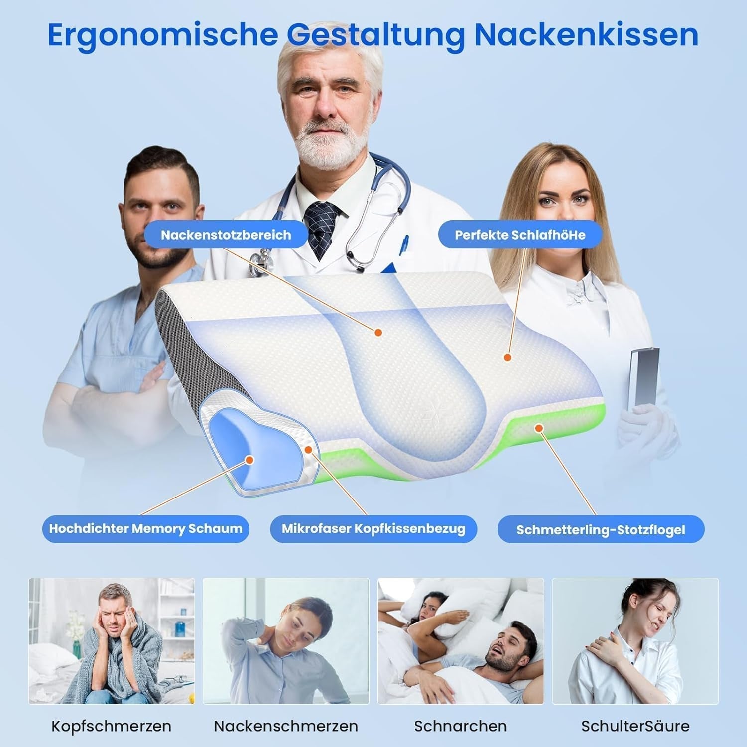 PHYSEN Cuscino ortopedico Cuscino per il collo, Cuscino di supporto per il collo, Cuscino in memory foam, Cuscino ergonomico per il dolore al collo Cuscino per dormire Cuscino antirussamento per fianchi, schiena e addome (62 * 34 * 11 6,5 cm) Cuscini ortopedici cervicali Naty Shop