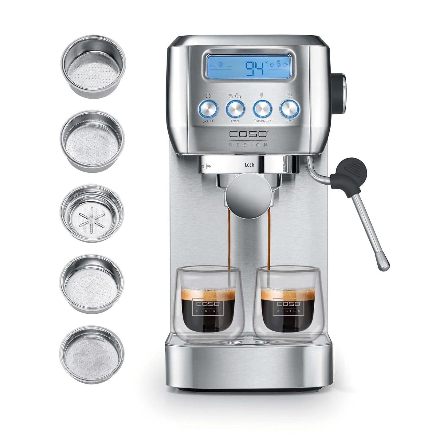 CASO EspressoGourmet Crema - Macchina per caffè espresso portafiltro con montalatte, espresso, cappuccino, portafiltro in acciaio inossidabile, pompa ULKA 20 bar, macchina da caffè, caffè macinato, capsule ESE