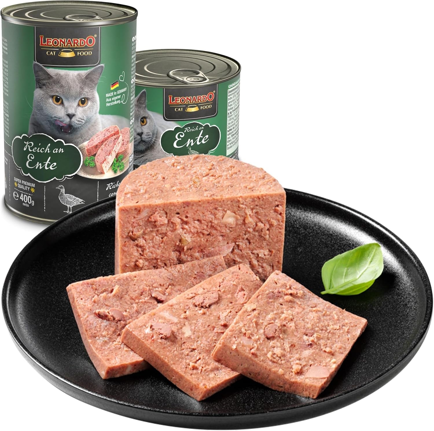LEONARDO Alimento Umido [6x800g Anatra] | Cibo umido per gatti senza cereali | Cibo in scatola umido completo