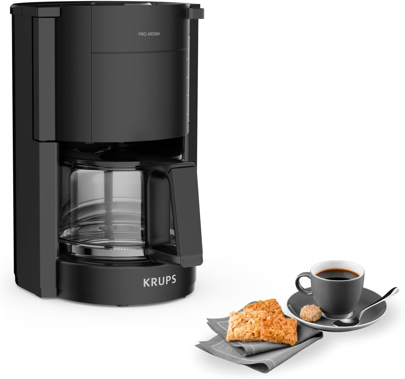 Macchina per caffè espresso Krups F30908 ProAroma con filtro e caraffa in vetro, capacità 1,25 l, 10-15 tazze, 1050 W, nera