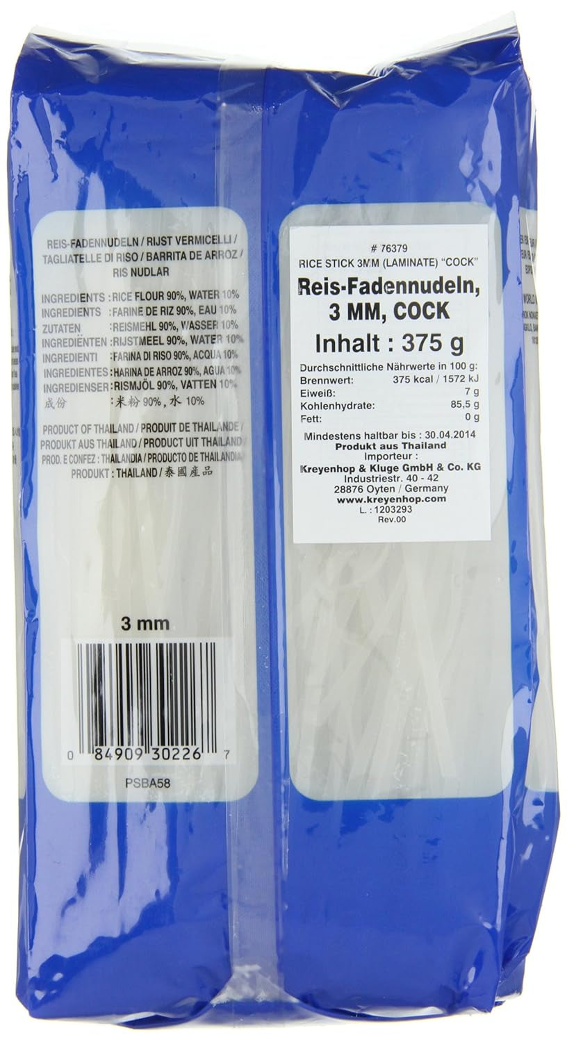 Tagliatelle di riso al gallo, 3 mm, grado 1 (1 confezione x 375 g)