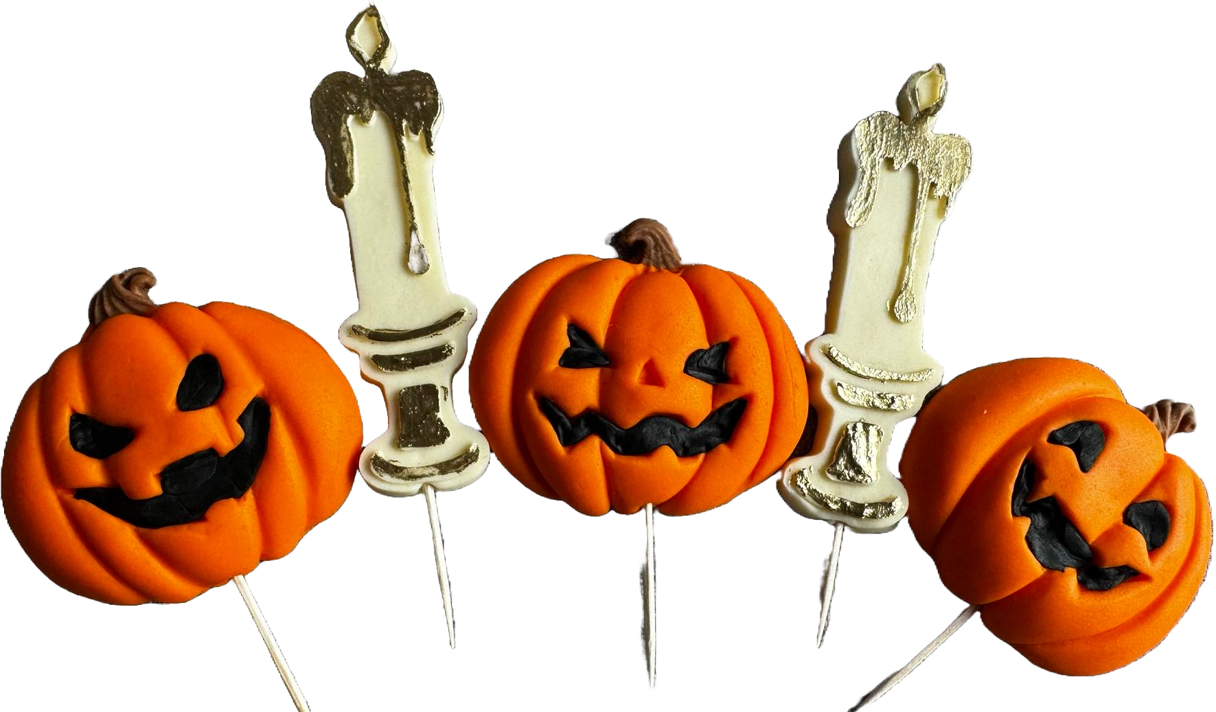Set 5 decorazioni commestibili in pasta di zucchero, Halloween, zucche e candele Decorazioni in pasta di zucchero Naty Shop