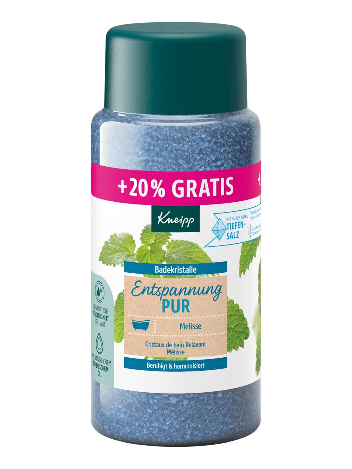 Cristalli da bagno Kneipp puro relax - formato speciale - con sale naturale Luisenhall sale profondo e olio essenziale di melissa indiana ed estratto di melissa edizione limitata 720G Naty Shop Doccia e bagno