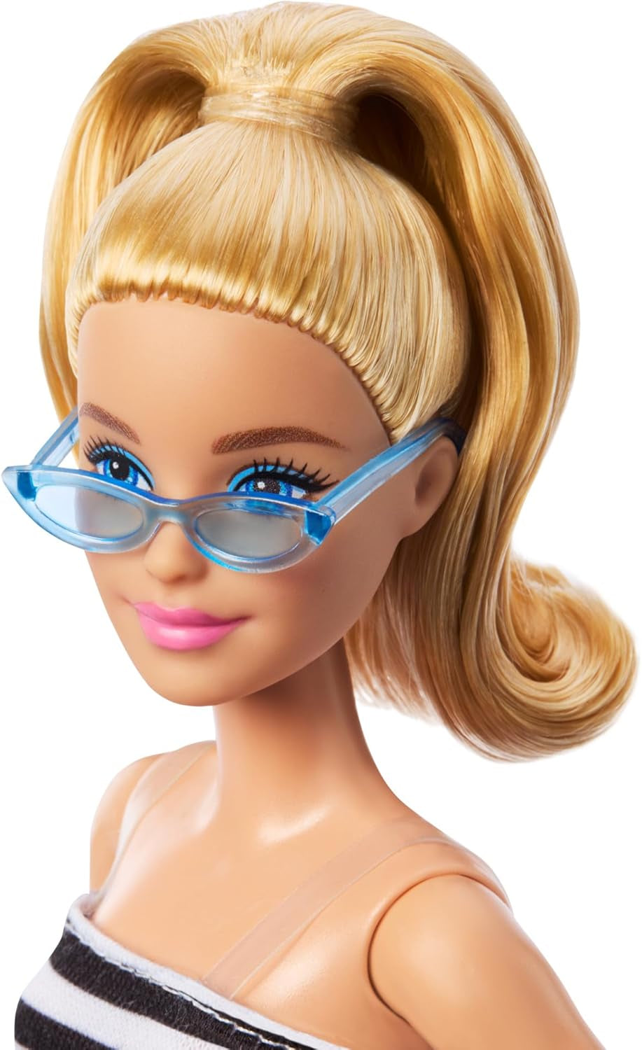 Bambola Barbie Fashionistas n. 213 Bionda con top a righe, gonna rosa e occhiali da sole, bambola alla moda da collezione per il 65° compleanno HRH11 Naty Shop Dolls