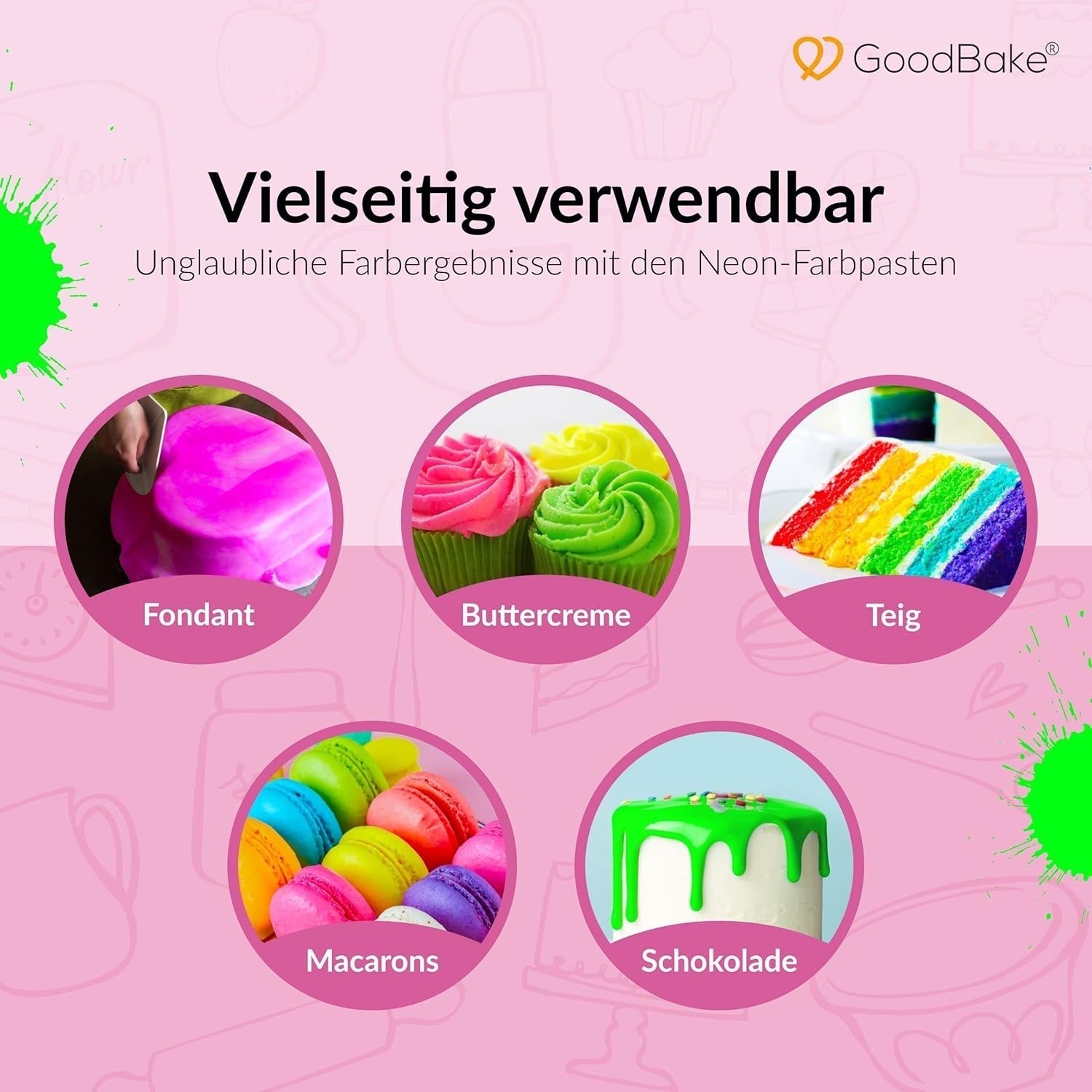 Goodbake Neonlebensmittelfarben 6 Farben Set – Intensive Lebensmittelfarbe – Lebensmittelfarbpaste – Zum Einfärben Von Torten, Fondant, Buttercreme Uvm. – Negozio Naty 100% vegano