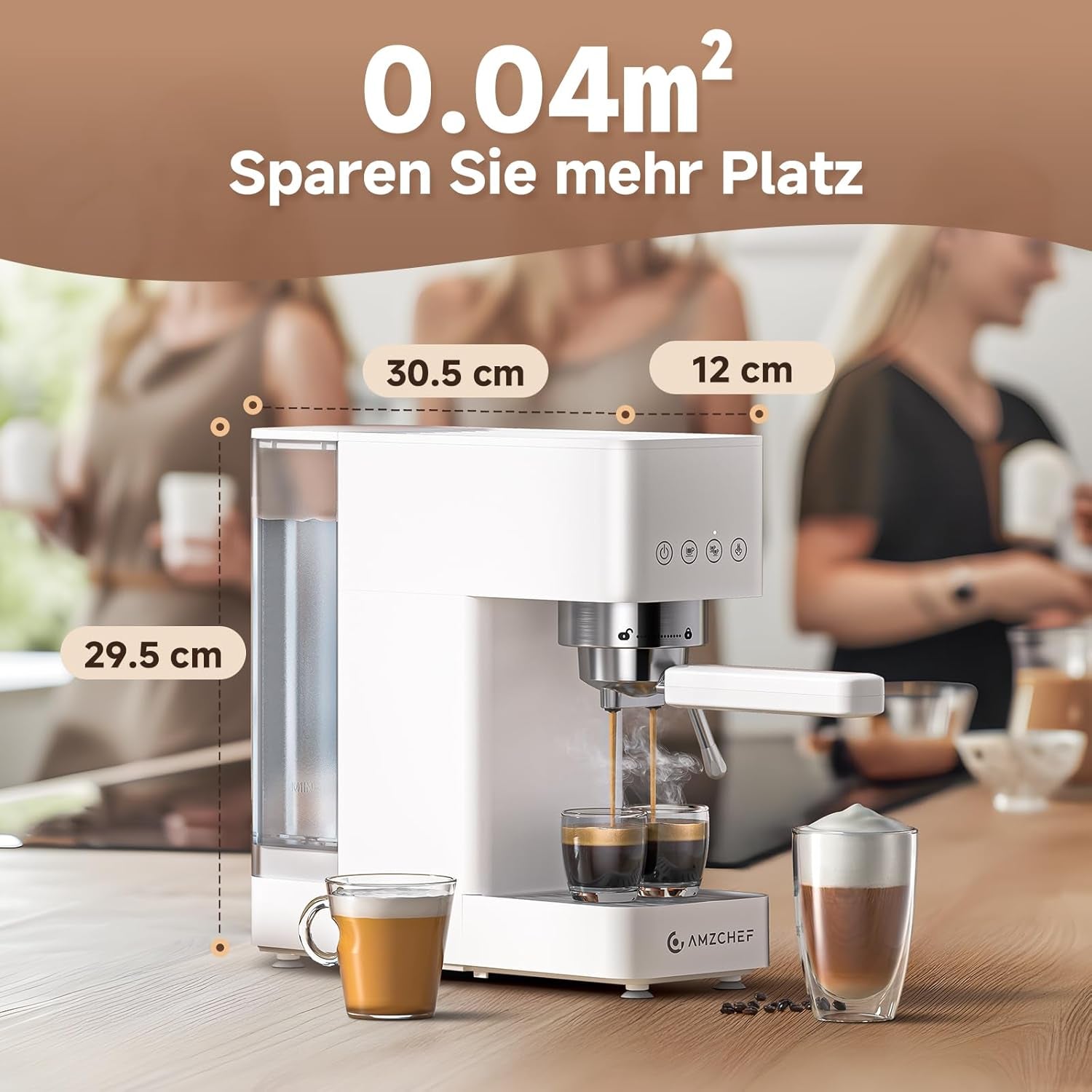 Macchina per caffè espresso AMZCHEF da 20 bar, display LED, montalatte professionale e lancia vapore in acciaio inossidabile, serbatoio rimovibile da 1,5 l, riscaldamento rapido 1350 W, bianco