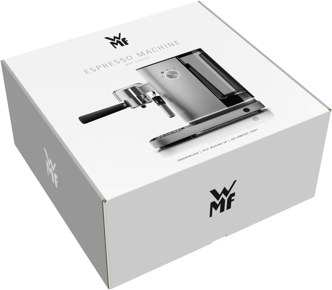 Macchina per caffè espresso WMF Lumero, portafiltro, 1400 watt, portafiltro, 3 inserti, per 1-2 tazzine di caffè espresso, incluse capsule, 15 bar, portabicchieri, montalatte, acciaio inossidabile opaco