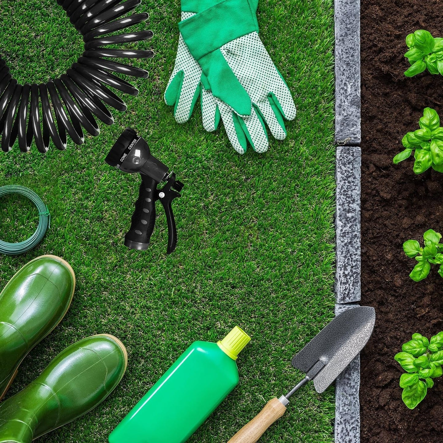 Relaxdays Tubo a Spirale Allungabile Fino a 10 Metri Tubo Flessibile da Giardino con Spruzzatore 7 Tipi di Getto Nero