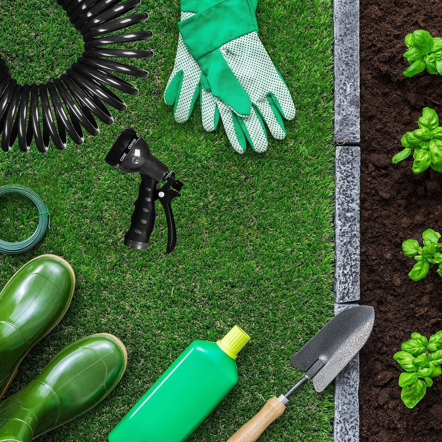 Relaxdays Tubo a Spirale Allungabile Fino a 10 Metri Tubo Flessibile da Giardino con Spruzzatore 7 Tipi di Getto Nero