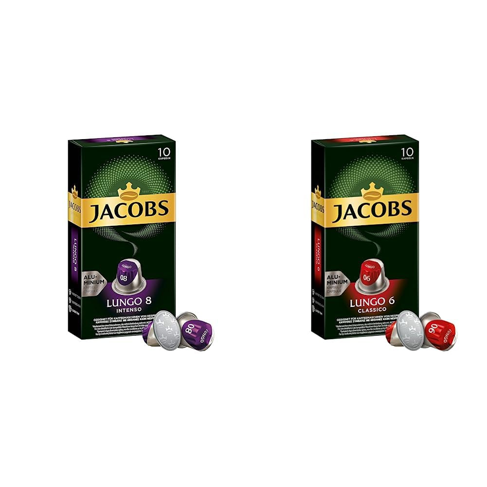 Jacobs Kapseln Lungo Intenso, Intensität 8 & Kapseln Lungo Classico, Intensität 6, 100 Nespresso®* compatibili Kaffeekapseln, 10er Pack, 10 x 10 Getränke