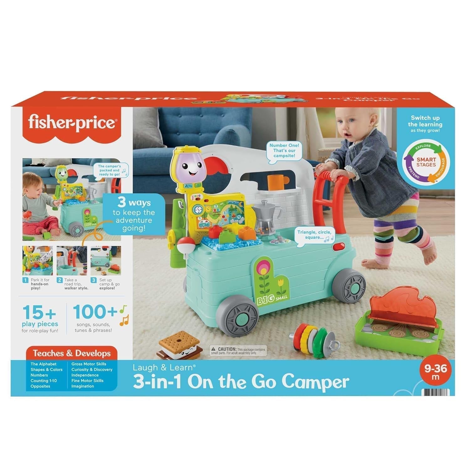 Fisher-Price - Camper Ridi e Impara Giocattolo da Spinta 3 in 1 e Centro Attività Musicale Giocattolo per Bebè 9-36 Mesi HCK51 Giocattoli per Bebè Naty Shop