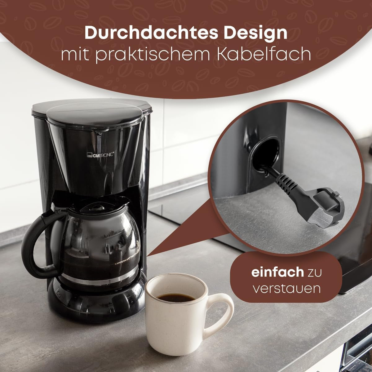 Macchina per caffè espresso Clatronic® | Macchina per caffè espresso automatica per 12-14 tazze (circa 1,5 litri) | Macchina per caffè espresso con filtro e sistema antigoccia | 900 W | Espressore KA 3473 Nero