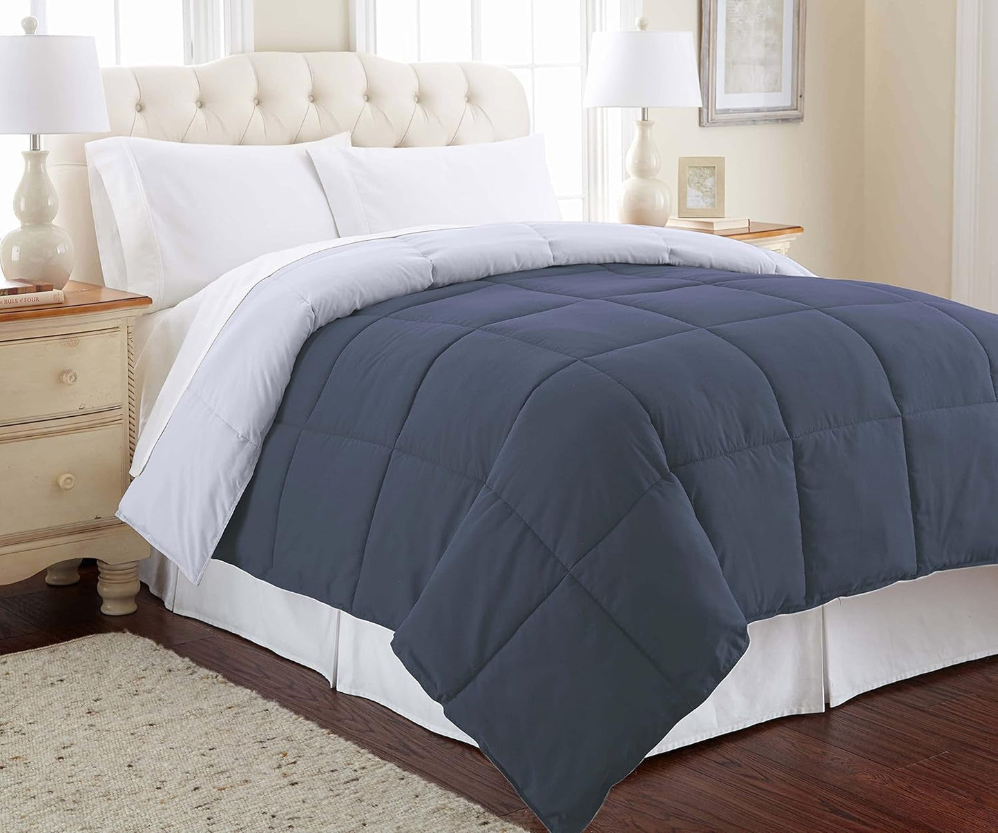 Alternativa alla piuma, microfibra, trapuntata, reversibile, piumino e inserto piumino - Alternativa morbida e confortevole alla piuma d'oca - Biancheria da letto per tutte le stagioni, Denim/Nuvola Twin Naty Shop Piumini e Trapunte Denim/nuvola Twin