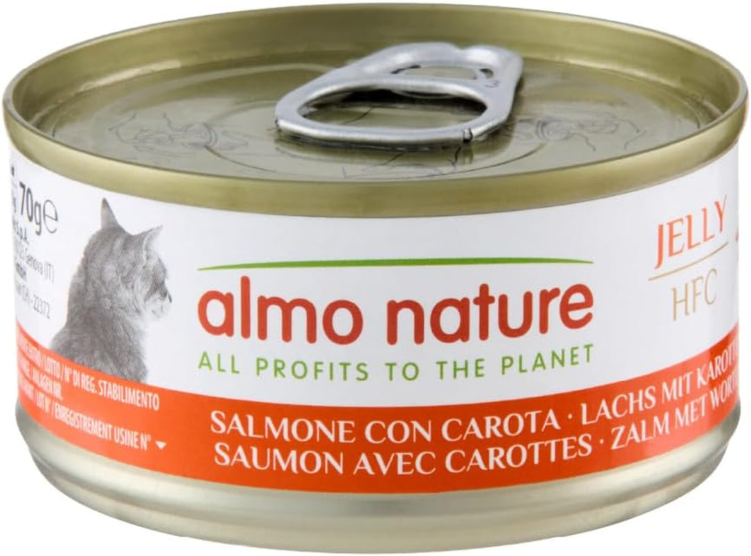 Almo Nature HFC Jelly - Alimento umido per gatti adulti - Salmone e Carote - Qualità Human, Senza Glutine - 6 x 70g