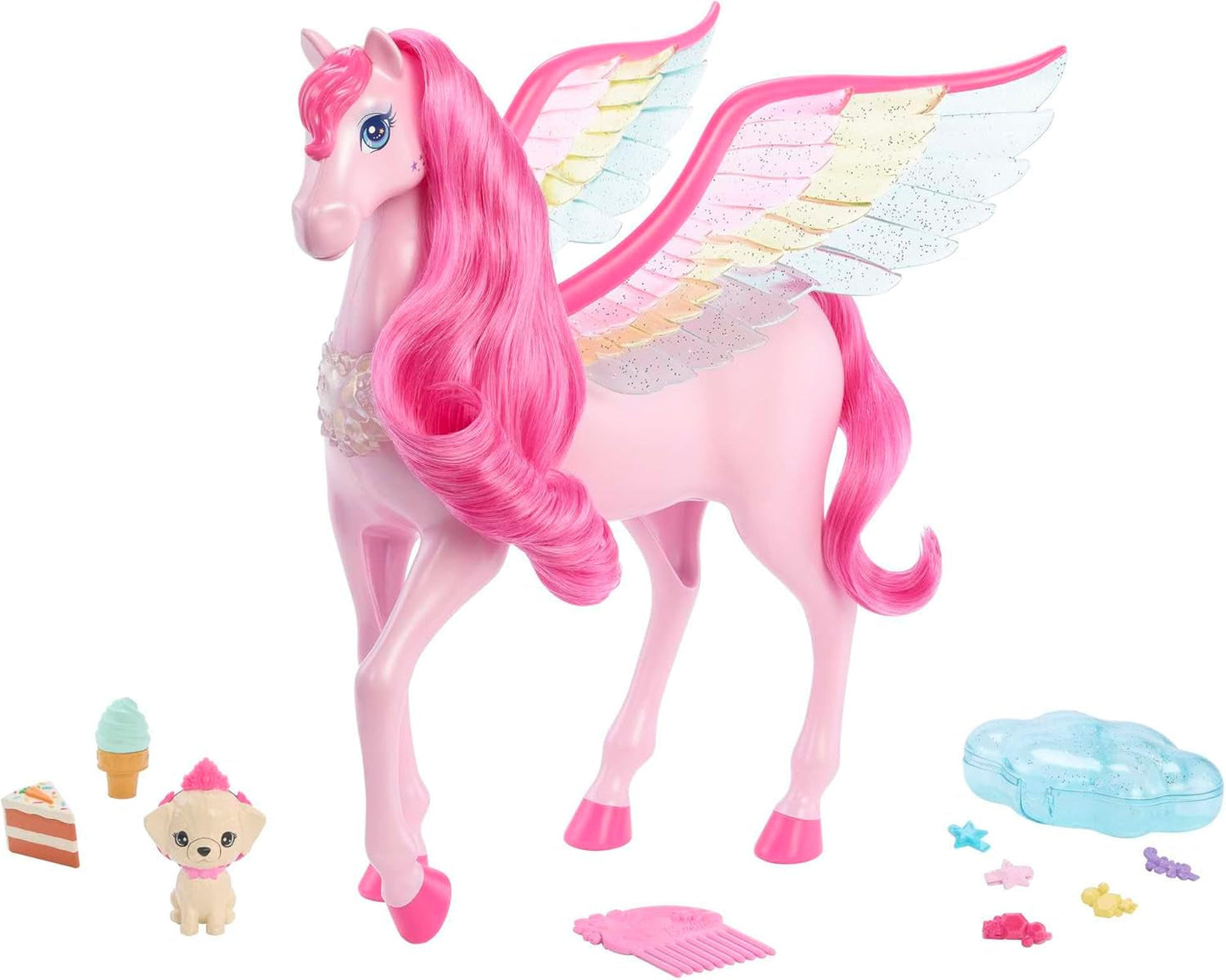 Barbie Pegasus Magic Hide and Seek - Giocattolo interattivo con luci e suoni, 10 accessori, Ali arcobaleno, dai 3 anni in su, HLC41