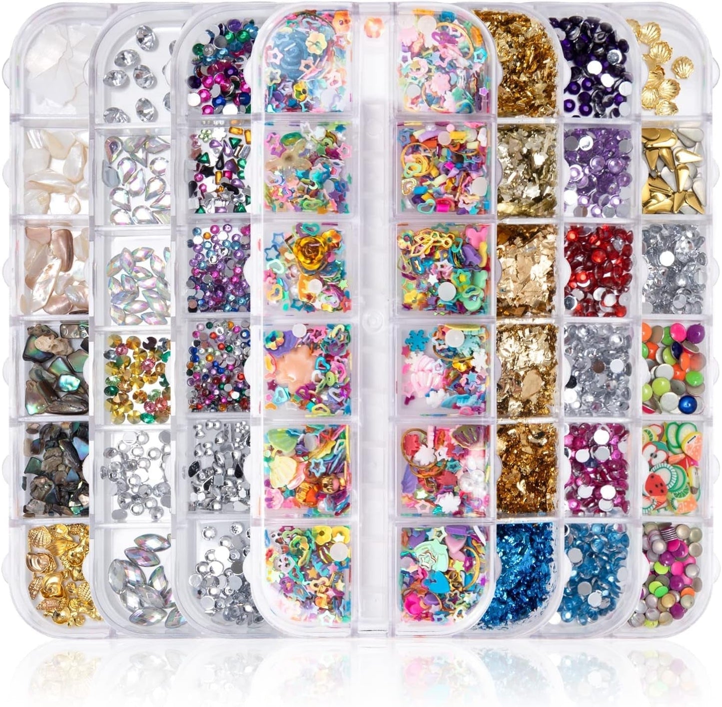7 Boxen Strasssteine ​​​​Nägel, Kit Nail Art Strass Nagelglitzer Paillettes Nagel-Edelsteinen Kristalle Perlen Diamanten Metall Nieten Für DIY Dekoration Nageldesign (Multicolor)