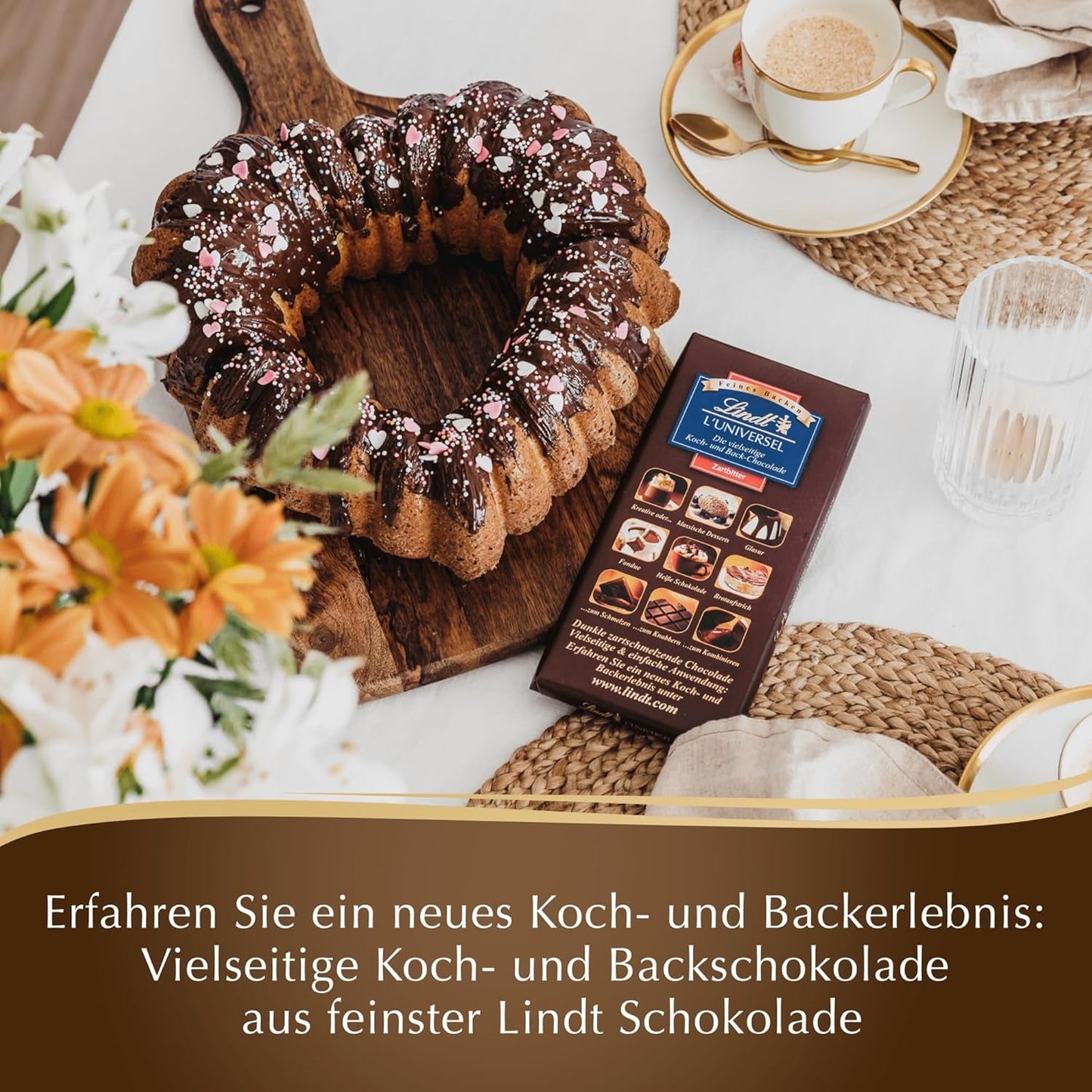 Cioccolata Lindt | L'Universo | 200g Cioccolato per cucinare e cuocere al forno, per dessert, come glassa, fonduta, spalmabile o per spuntini | Cioccolato da cuocere