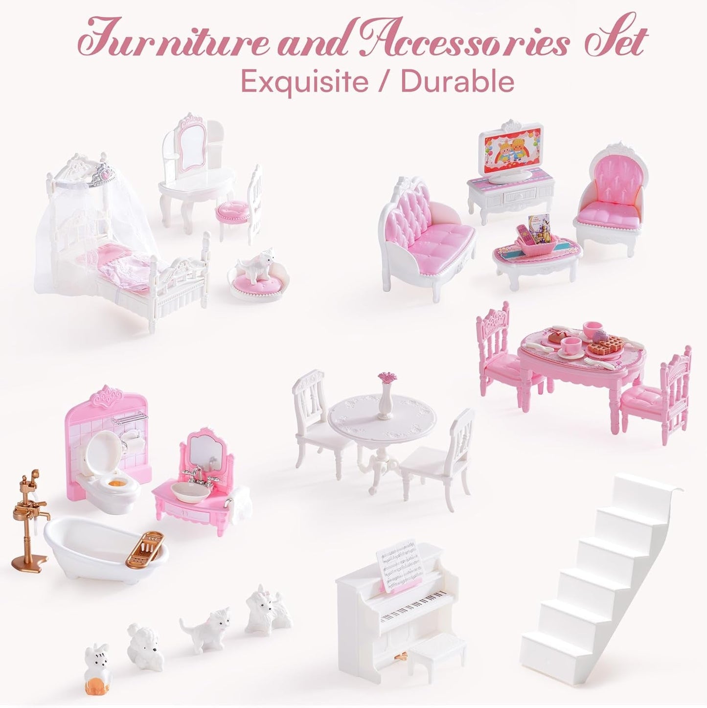ROBUD Casa delle bambole in legno per bambini, casa delle bambole, giocattolo, regalo per ragazze e ragazzi di 3 4 5 6 anni